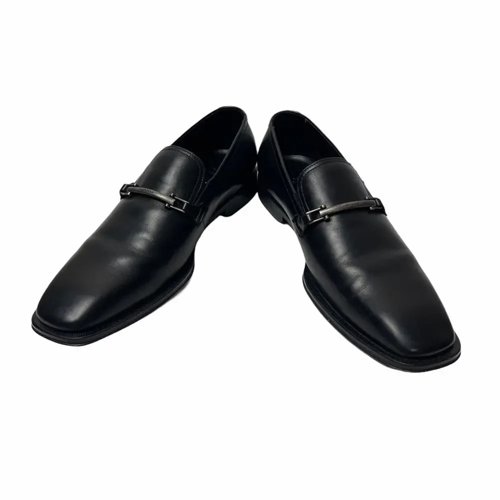 Hugo Boss Leather Loafers with Buckle Detail Black 6.5 Men's
